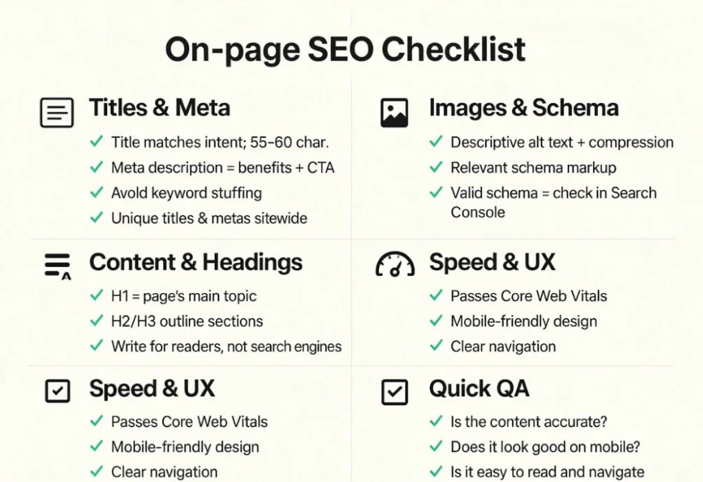 On-page SEO audit checklist for website content optimization